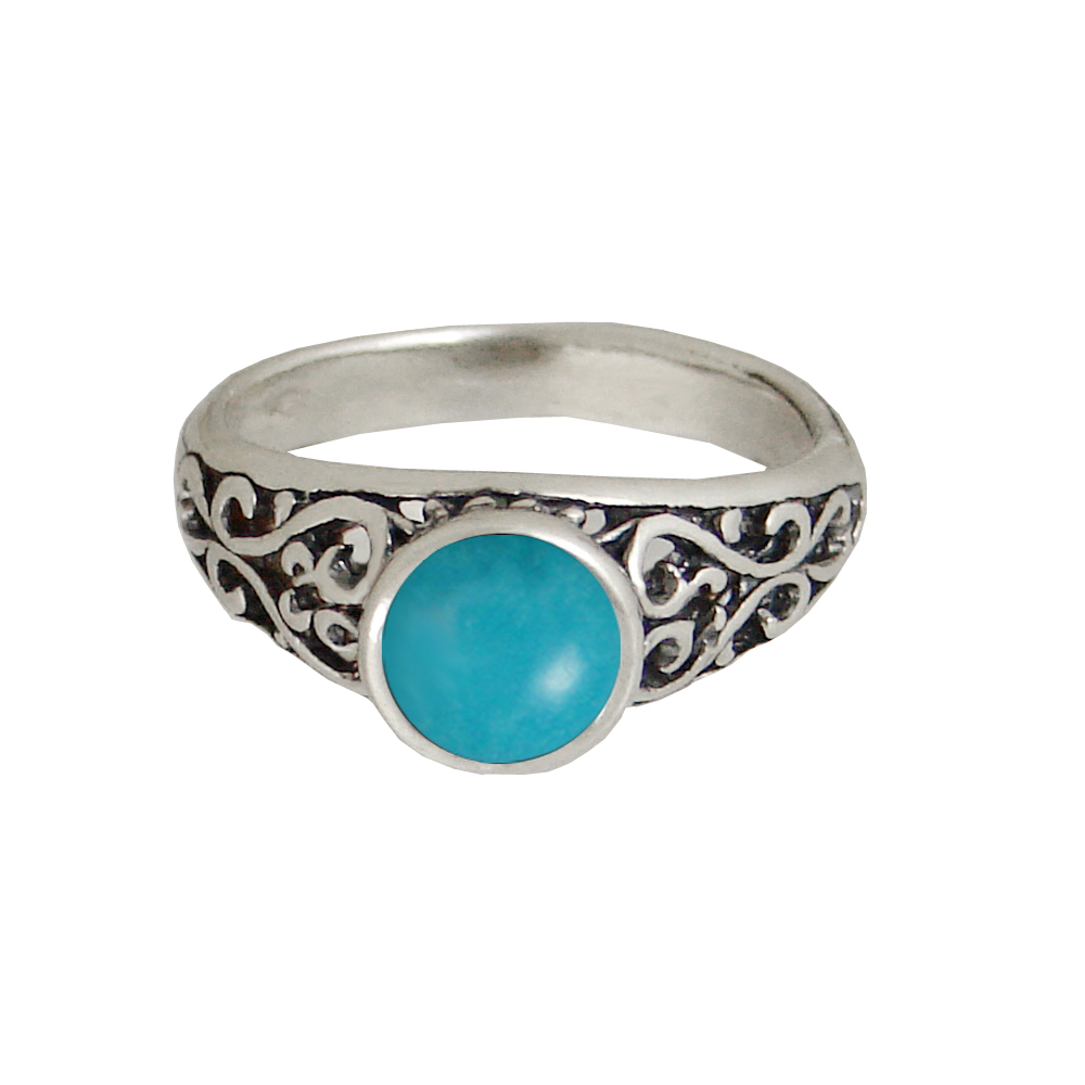 Sterling Silver Filigree Hearts Ring With Turquoise Size 9